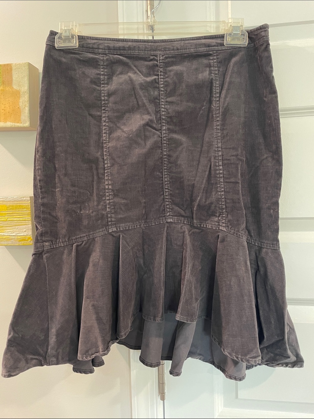 Women's Dark Gray Corduroy Ruffle Hem Skirt